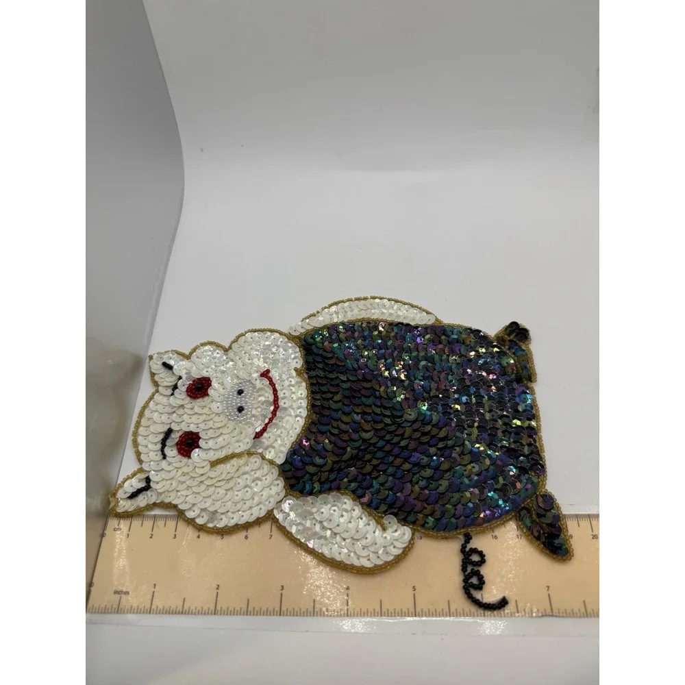 Sequined & Beaded Pig With Dress Sew On Patch NOS